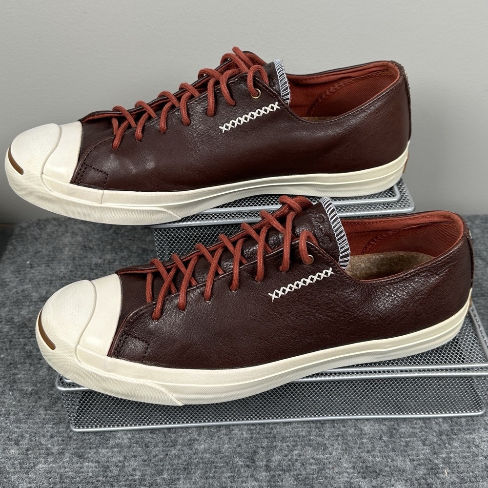 Converse Jack Purcell Brown Tumbled Leather Low Top Smiley Toe Sneakers Men's 10